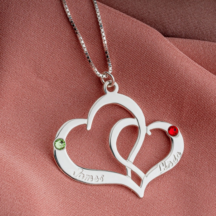 Double heart hot sale birthstone necklace