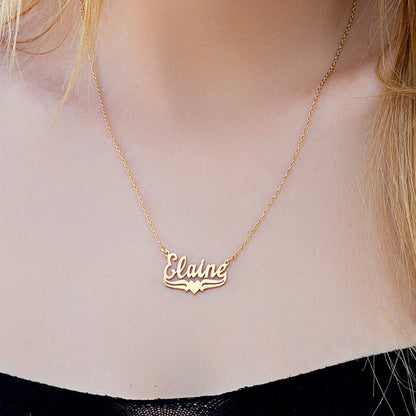 Personalized Small Nameplate Necklace - Lower Tails and Heart – Be ...