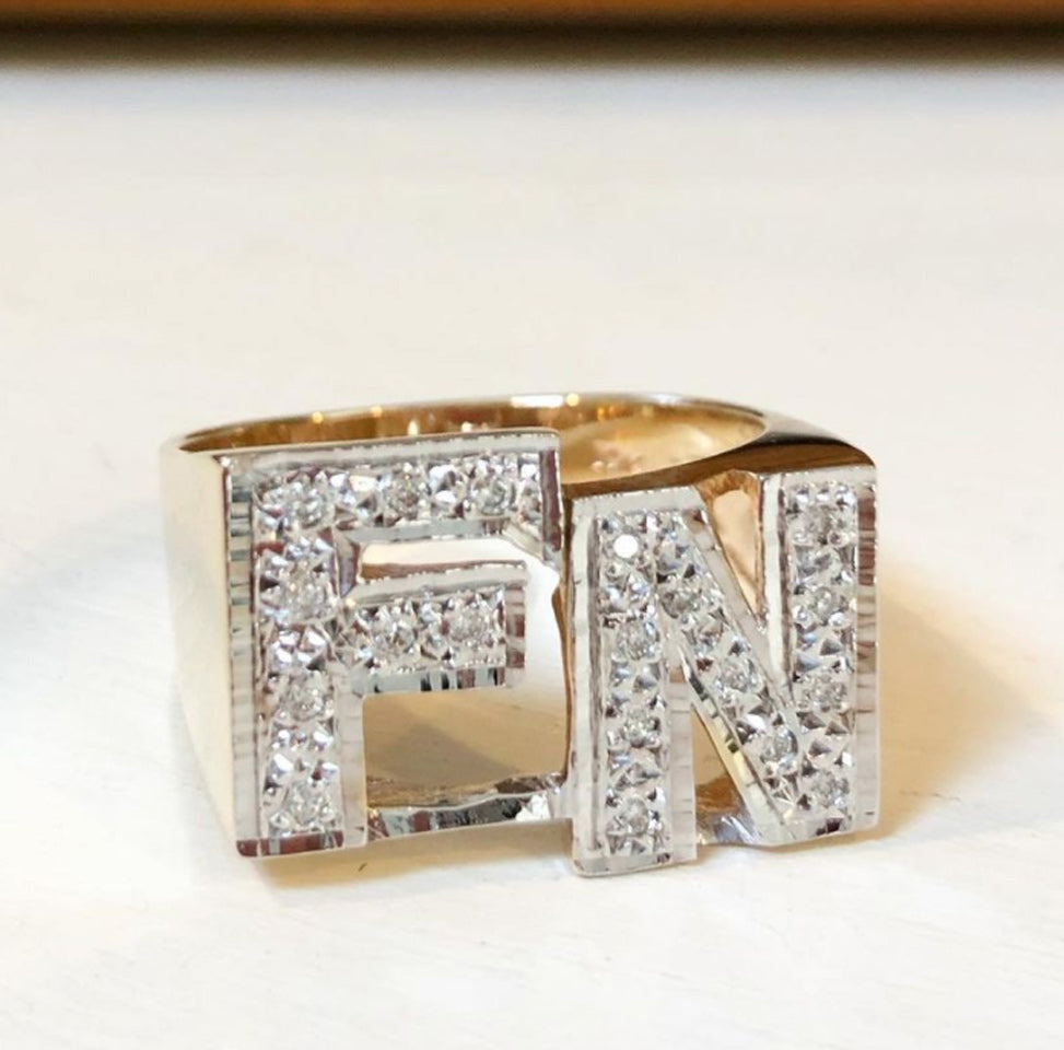 Letter A 14 KT Yellow Gold Initial Ring