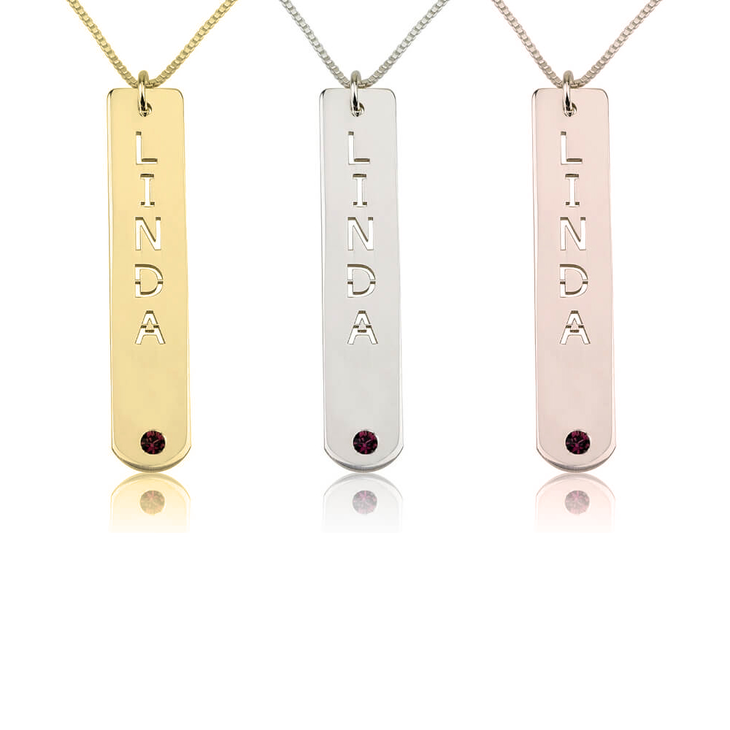 Vertical Engraved Bar Name Necklace in 18k Solid Yellow Gold | Namefactory